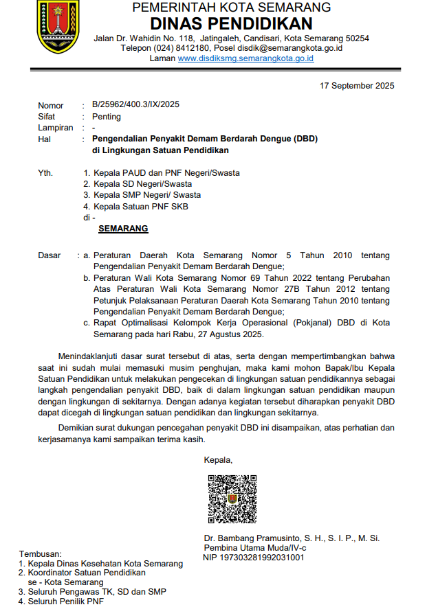 Pengendalian Penyakit Demam Berdarah Dengue (DBD) di Lingkungan Satuan Pendidikan